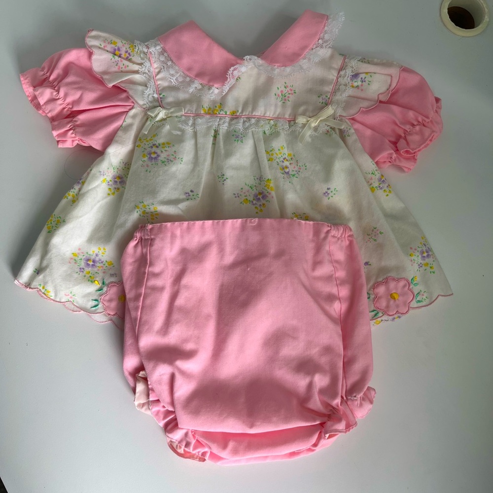 Pink Floral Baby Dress and Bloomers Set